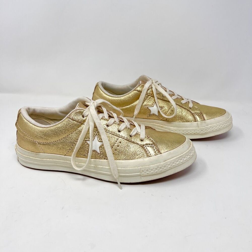 Converse One Star Metallic Gold Egret Leather Low 161589C Skate Sneaker 7